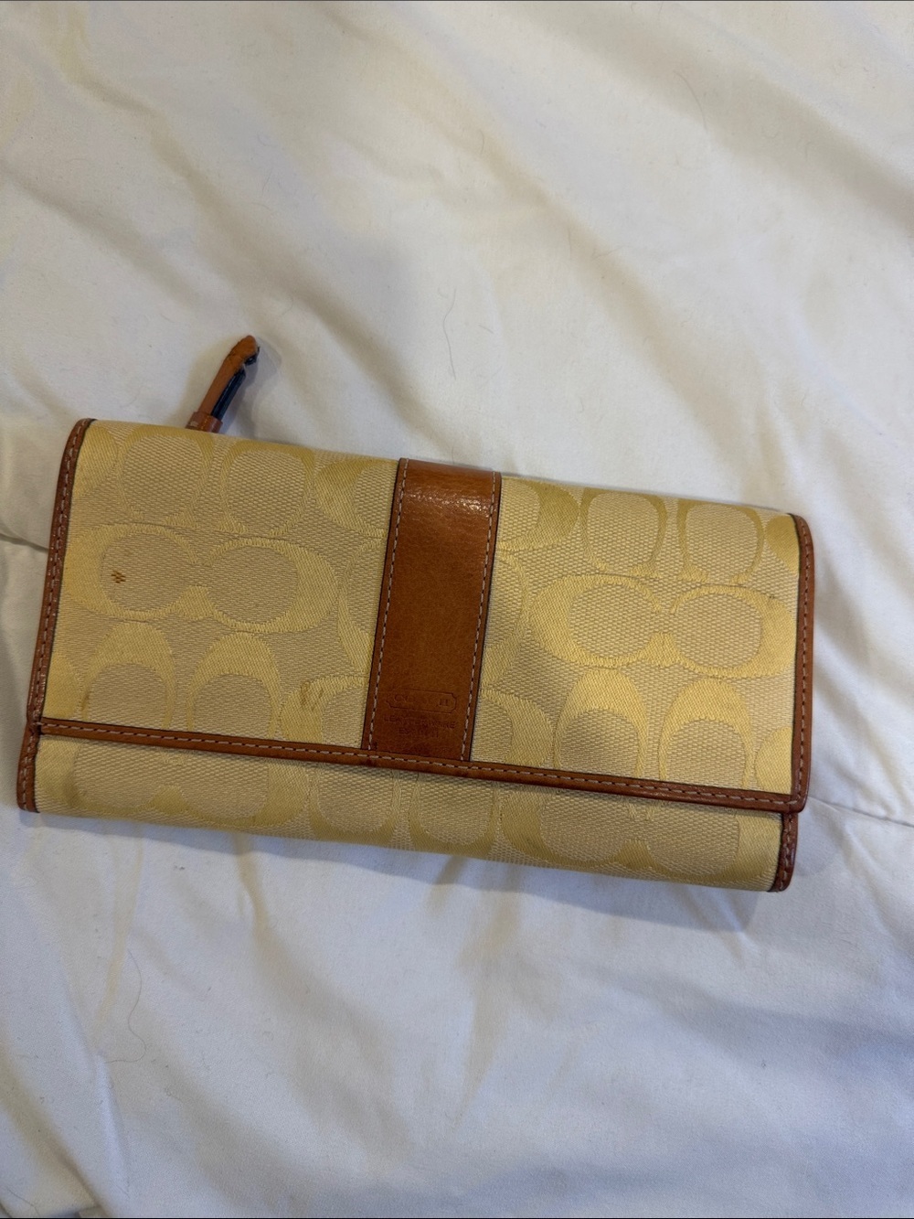 Coach Butter Yellow Wallet in Canvas with Brown Leather Trim